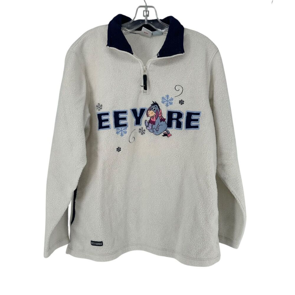 Disney Eeyore Sherpa Quarter Zip Pullover Sweatshirt Y2K Cozy Size M Embroidered